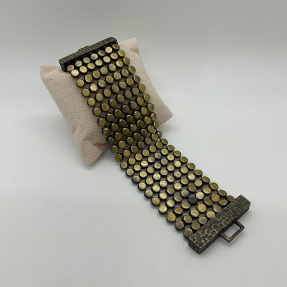 Vintage Brass Mesh Bracelet Art Deco Wide Statement Cuff Hammered Clasp 6.5" - Picture 3 of 14